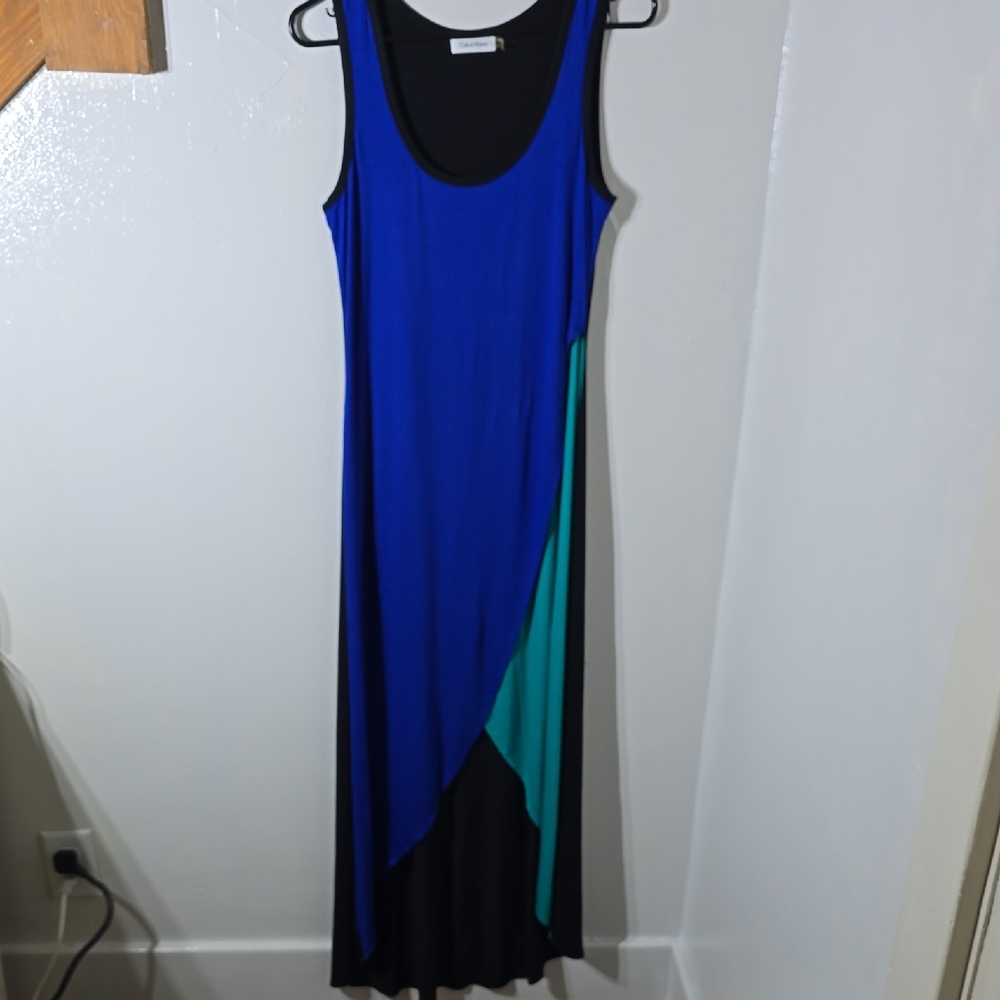 Calvin Klein Blue, Teal and Black Sleeveless Maxi Dress Size 6
